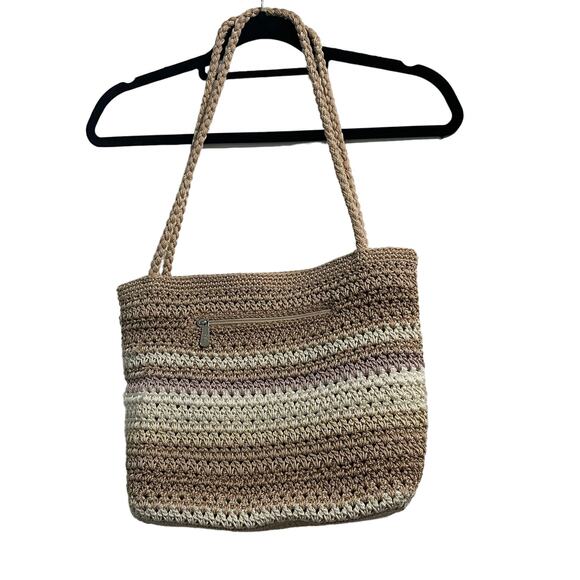 The Sak Originals Crochet Shoulder Bag Striped Tan Cream &‎ Purple - Unique Find - Picture 4 of 14